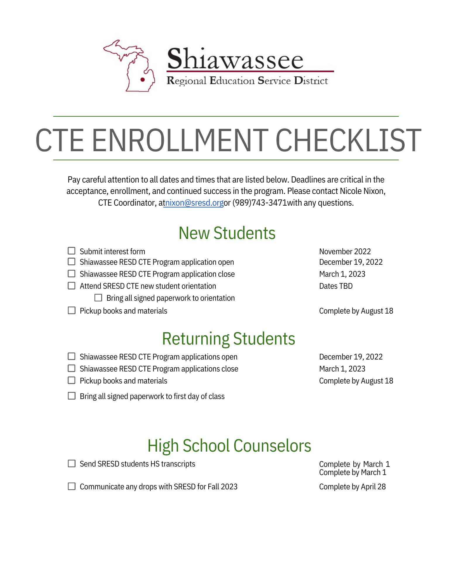 CTE 23-24 enrollment checklist