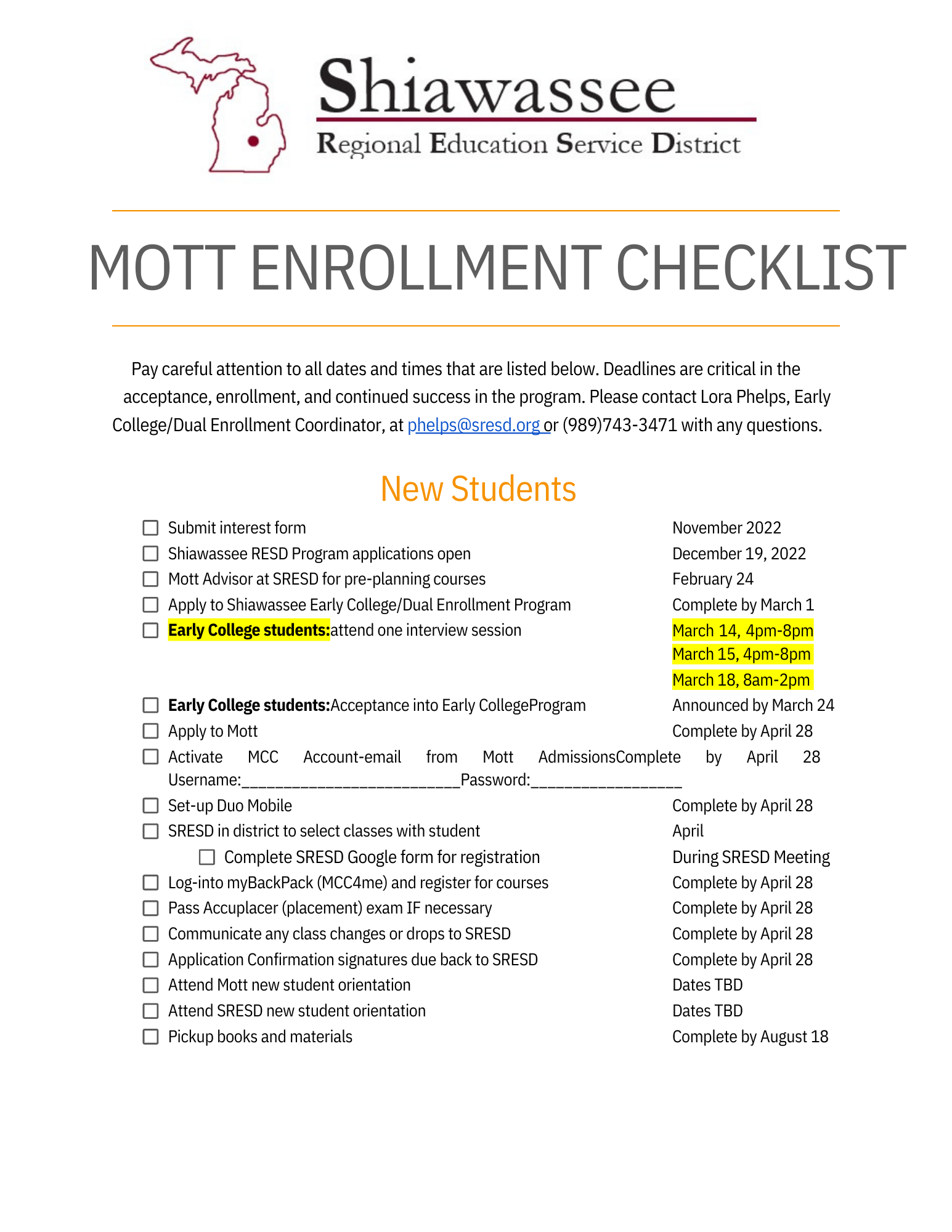 Mott 23-24 enrollment checklist