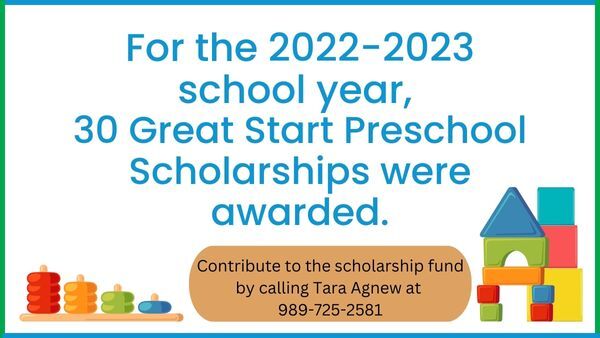 For the 2022-2023 school year, 30 Great Start Preschool Scholarships were awarded.