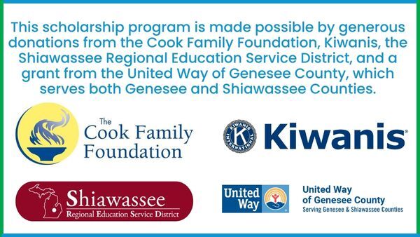 Thank you to the Cook Family Foundation, Kiwanis, Shiawassee RESD and United Way of Genesee County for financial support.