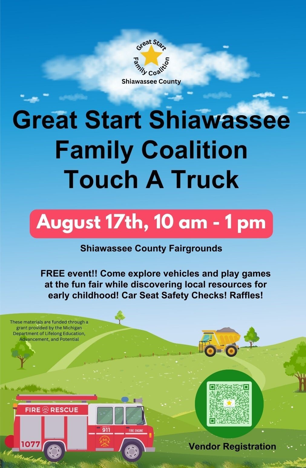 Link to for venders to register for the August 17th Touch A Truck event.