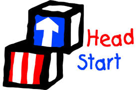 Head Start logo of two building blocks one red striped the other blue with a white arrow